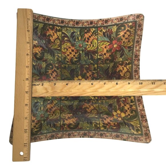 VTG Prima Design Glass Tray 10” Square Decoupage Floral Autumn Serving Platter - Picture 4 of 5